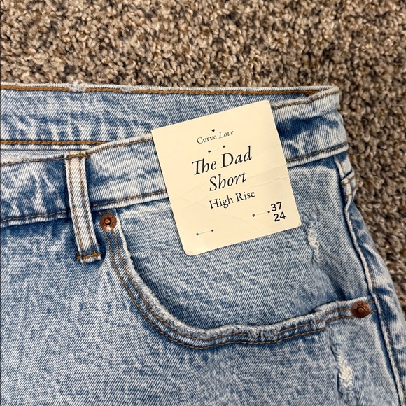 Abercrombie & Fitch The Dad Short High Rise Cutoff Denim Womens Blue 37/24 NWT - Picture 2 of 4
